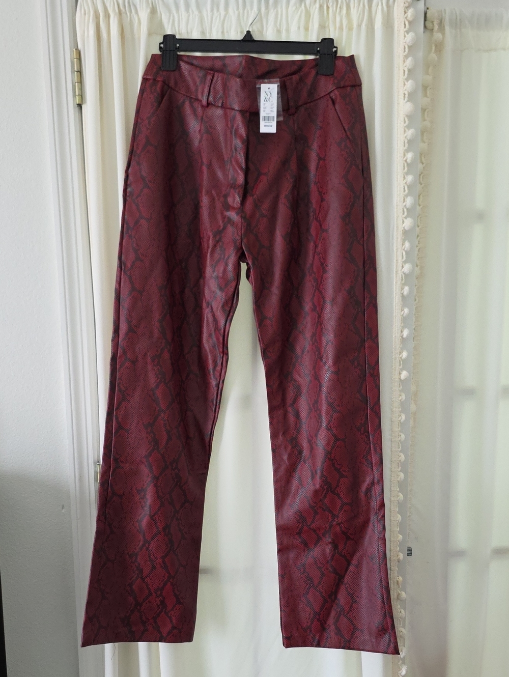 New York & Company Burgundy Snake-Print Wide Leg Pants